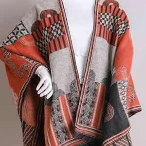 #205 Baroque Style Frayed Edge Knit Ruana Shawl